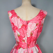 Load image into Gallery viewer, 50s PINK FLORAL ROSE PRINT BUBBLE HEM PEPLUM WIGGLE COCKTAIL DRESS - S