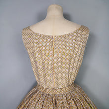 Load image into Gallery viewer, 50s VICTOR JOSSELYN BROWN AND YELLOW PAISELY PRINT FULL SKIRTED DRESS S-M