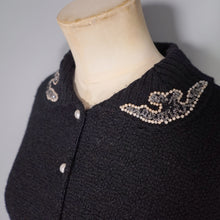Load image into Gallery viewer, 50s BLACK &quot;NORTHWESTERN WOOLEN CO&quot; BEADED BOUCLE 3 PIECE KNIT SKIRT CARDIGAN SET - L