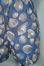 Load image into Gallery viewer, 50s LAZAR SPORTS BLUE GREY SHELL PRINT COTTON ROMPER / PLAYSUIT - XS