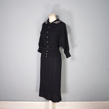 Load image into Gallery viewer, 50s BLACK &quot;NORTHWESTERN WOOLEN CO&quot; BEADED BOUCLE 3 PIECE KNIT SKIRT CARDIGAN SET - L