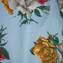 Load image into Gallery viewer, 50s CHAPON LIGHT BLUE HUGE RED WHITE AND YELLOW ROSE PRINT DRESS - M