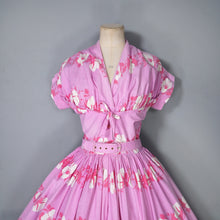 Load image into Gallery viewer, 50s HORROCKSES FASHION BRIGHT PINK FLORAL PRINT FULL SKIRTED COTTON DRESS - S