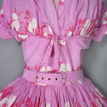 Load image into Gallery viewer, 50s HORROCKSES FASHION BRIGHT PINK FLORAL PRINT FULL SKIRTED COTTON DRESS - S