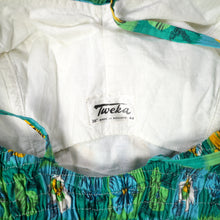 Load image into Gallery viewer, 50s TWEKA GREEN FLORAL SHIRRED AND SKIRTED COTTON SWIMSUIT - S-M