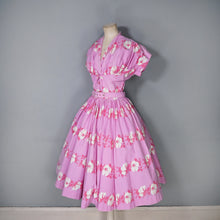 Load image into Gallery viewer, 50s HORROCKSES FASHION BRIGHT PINK FLORAL PRINT FULL SKIRTED COTTON DRESS - S