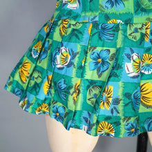 Load image into Gallery viewer, 50s TWEKA GREEN FLORAL SHIRRED AND SKIRTED COTTON SWIMSUIT - S-M