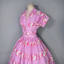 Load image into Gallery viewer, 50s HORROCKSES FASHION BRIGHT PINK FLORAL PRINT FULL SKIRTED COTTON DRESS - S