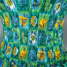 Load image into Gallery viewer, 50s TWEKA GREEN FLORAL SHIRRED AND SKIRTED COTTON SWIMSUIT - S-M