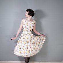 Load image into Gallery viewer, 50s 60s STRAWBERRY SUMMER FRUIT PRINT TIERED COTTON DAY DRESS - M