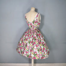 Load image into Gallery viewer, 50s 60s GREY AND PINK FLORAL DAY DRESS WITH BELT - S