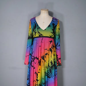 70s "MARISA" RAINBOW FLORAL FLOWING EMPIRE MAXI DRESS - M-L