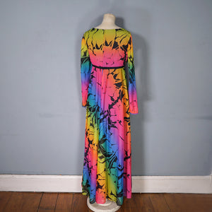 70s "MARISA" RAINBOW FLORAL FLOWING EMPIRE MAXI DRESS - M-L