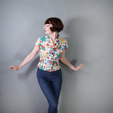 Load image into Gallery viewer, 40s 50s NOVELTY PRINT BATHERS AND FISH PRINT WAFFLE COTTON SHIRT - S