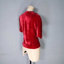 Load image into Gallery viewer, 40s RED VELVET ZIP FRONT BLOUSE WITH SWIRLING RHINESTONES - S-M