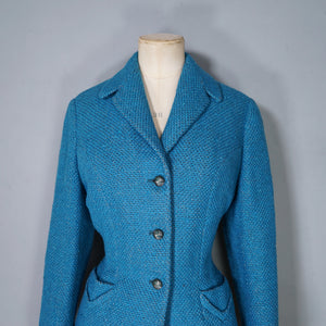 50s / 60s RICH DEEP TURQUOISE MUNROSPUN TWEED FITTED JACKET - S