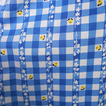 Load image into Gallery viewer, 50s BLUE AND WHITE CHECKED FULL SKIRTED COTTON DRESS WITH LITTLE YELLOW ROSES AND IVY - S-M
