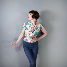 Load image into Gallery viewer, 40s 50s NOVELTY PRINT BATHERS AND FISH PRINT WAFFLE COTTON SHIRT - S