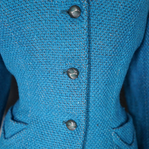 50s / 60s RICH DEEP TURQUOISE MUNROSPUN TWEED FITTED JACKET - S