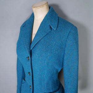50s / 60s RICH DEEP TURQUOISE MUNROSPUN TWEED FITTED JACKET - S