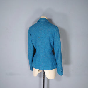 50s / 60s RICH DEEP TURQUOISE MUNROSPUN TWEED FITTED JACKET - S