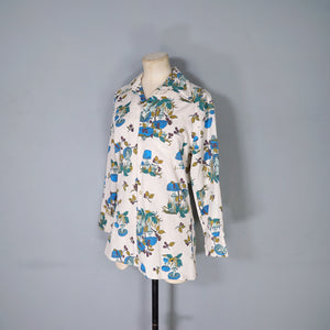 70s AUTUMNAL NOVELTY PRINT MUSHROOM AND SNAIL PRINT SHIRT - L