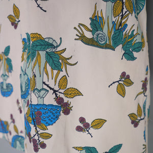 70s AUTUMNAL NOVELTY PRINT MUSHROOM AND SNAIL PRINT SHIRT - L