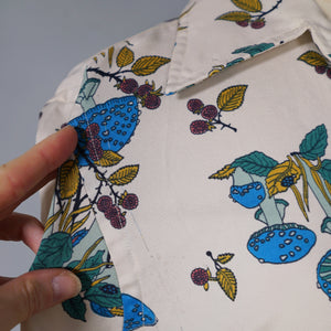 70s AUTUMNAL NOVELTY PRINT MUSHROOM AND SNAIL PRINT SHIRT - L