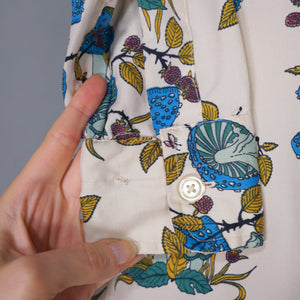 70s AUTUMNAL NOVELTY PRINT MUSHROOM AND SNAIL PRINT SHIRT - L