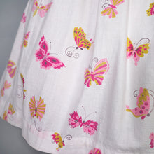 Load image into Gallery viewer, 50s WHITE AND PINK BUTTERFLY PRINT FULL SKIRTED SUN DRESS - S