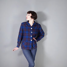 Load image into Gallery viewer, 50s BLUE PENDLETON 49ER BOXY WOOL PLAID CHECK JACKET - M-L