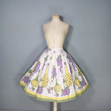 Load image into Gallery viewer, 50s WINE BOTTLE AND GRAPE BORDER PRINT WHITE COTTON FULL SKIRT - 26"