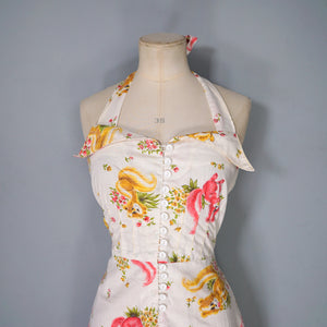70s PENELOPE PEEP SQUIRREL NOVELTY PRINT MINI HALTER DRESS - S