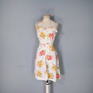 70s PENELOPE PEEP SQUIRREL NOVELTY PRINT MINI HALTER DRESS - S