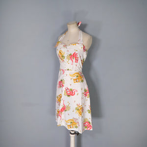 70s PENELOPE PEEP SQUIRREL NOVELTY PRINT MINI HALTER DRESS - S