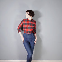 Load image into Gallery viewer, 50s COLLEGIAN SPORTSWEAR RED GREY PLAID CHECK CROPPED WOOL JACKET - XS