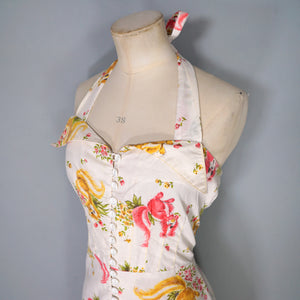 70s PENELOPE PEEP SQUIRREL NOVELTY PRINT MINI HALTER DRESS - S