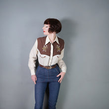 Load image into Gallery viewer, 80s WESTERN SHIRT WITH GOLD DANCING COUPLE EMBROIDERY - M