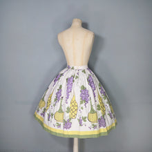Load image into Gallery viewer, 50s WINE BOTTLE AND GRAPE BORDER PRINT WHITE COTTON FULL SKIRT - 26"