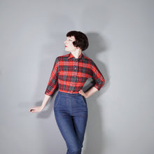 Load image into Gallery viewer, 50s COLLEGIAN SPORTSWEAR RED GREY PLAID CHECK CROPPED WOOL JACKET - XS