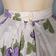 Load image into Gallery viewer, 50s WINE BOTTLE AND GRAPE BORDER PRINT WHITE COTTON FULL SKIRT - 26"