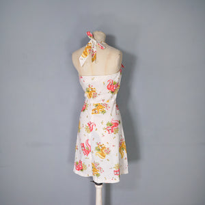 70s PENELOPE PEEP SQUIRREL NOVELTY PRINT MINI HALTER DRESS - S