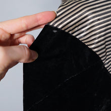 Load image into Gallery viewer, 40s &quot;LOUIS MUSMAN&quot; SILVER AND BLACK STRIPE ZIP FRONT DRESS WITH VELVET BATWING SLEEVE - S