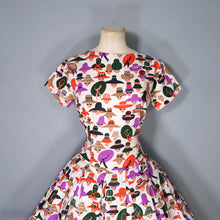Load image into Gallery viewer, 50s 60s LADY FACES AND HATS NOVELTY COTTON DRESS - S