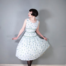 Load image into Gallery viewer, 50s LIGHT BLUE VIOLET FLOWER PRINT CALIFORNIA COTTONS DRESS - S