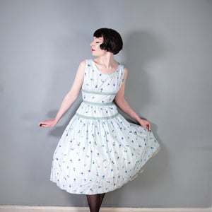 50s LIGHT BLUE VIOLET FLOWER PRINT CALIFORNIA COTTONS DRESS - S