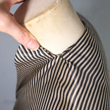 Load image into Gallery viewer, 40s &quot;LOUIS MUSMAN&quot; SILVER AND BLACK STRIPE ZIP FRONT DRESS WITH VELVET BATWING SLEEVE - S