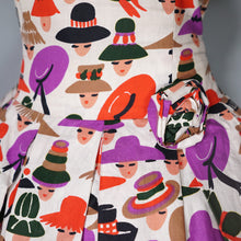 Load image into Gallery viewer, 50s 60s LADY FACES AND HATS NOVELTY COTTON DRESS - S