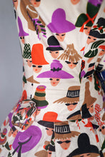 Load image into Gallery viewer, 50s 60s LADY FACES AND HATS NOVELTY COTTON DRESS - S