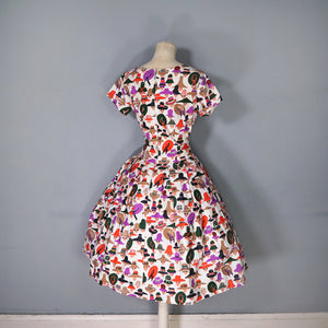 50s 60s LADY FACES AND HATS NOVELTY COTTON DRESS - S